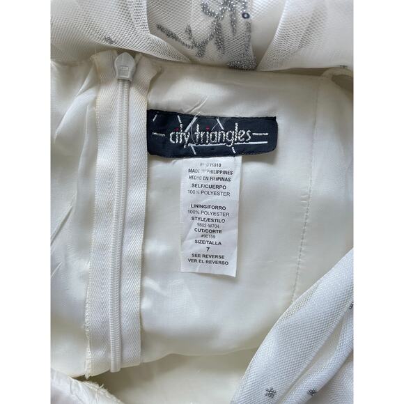 Vtg Y2K City Triangles White Sparkly Babydoll Dress Sz 7 Formal Prom Homecoming - Picture 7 of 8